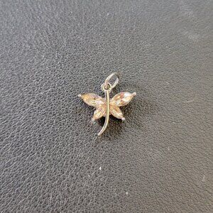 Dragonfly 18" Stainless Silver Necklace Clear Amber